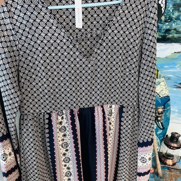 Peppermint USA Boho Bell Sleeve Mini Dress, Geometric Print Fall Beauty, Size S - Picture 5 of 12